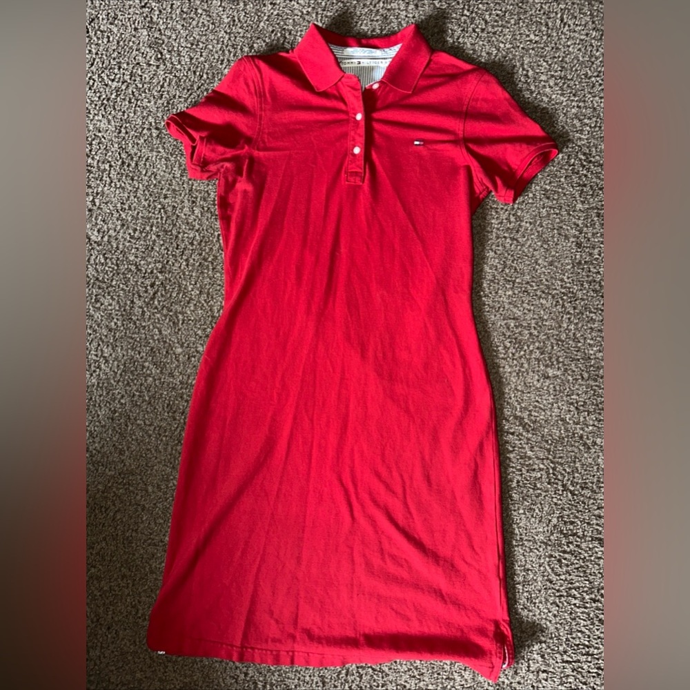 TOMMY Hilfiger Polo T-Shirt Dress Preppy Street Wear Y2K‎ Size Small Red